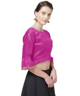 Pink Woven Design Art Silk blouse 5