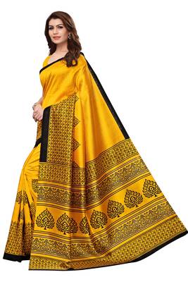 Yellow Printed Art Silk Saree With Blouse 2