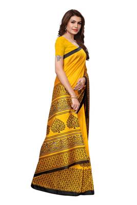 Yellow Printed Art Silk Saree With Blouse 3