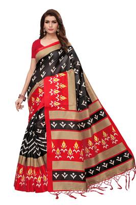 Black Printed Art Silk Saree With Blouse 1