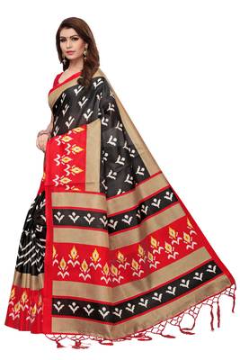 Black Printed Art Silk Saree With Blouse 2