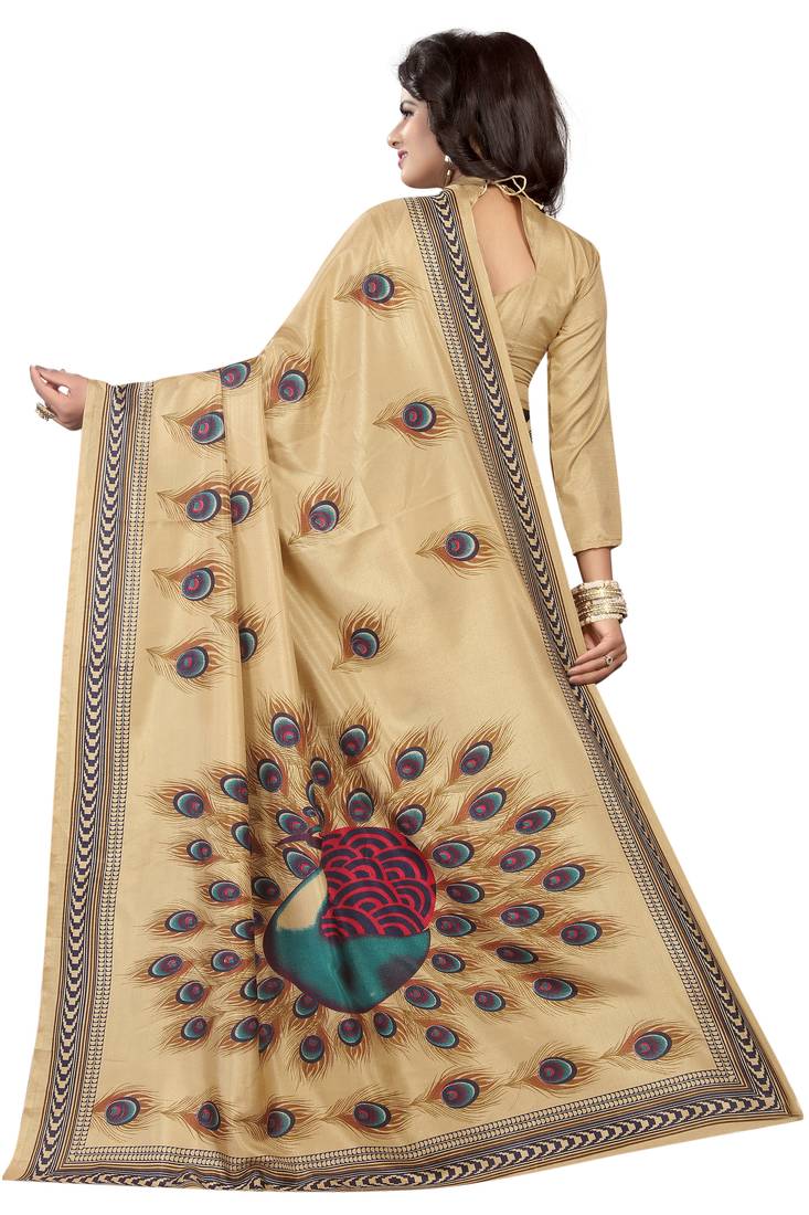 multicolor printed art silk saree with blouse