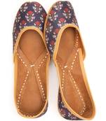 Women's Red Poppies on Indigo Blue genuine Leather Juttis