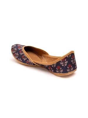 Women's Red Poppies on Indigo Blue genuine Leather Juttis 2