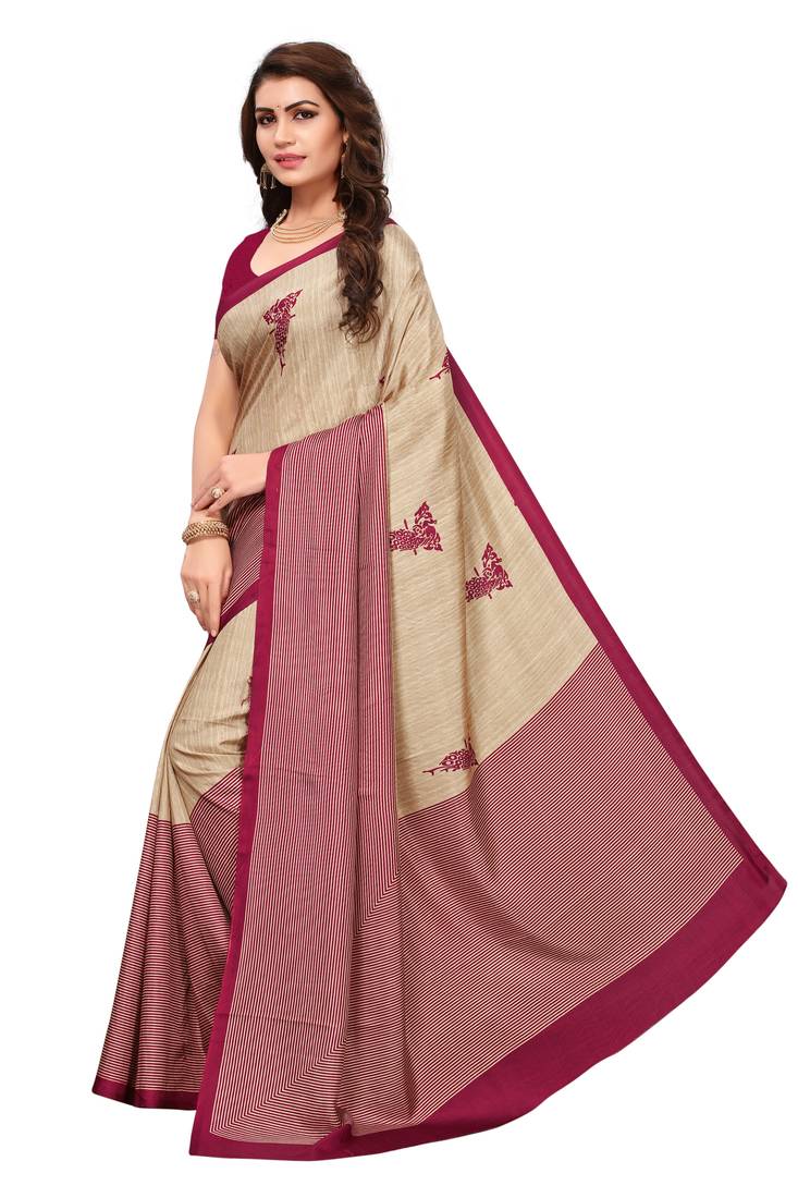 Multicolor Printed Art Silk Saree With Blouse