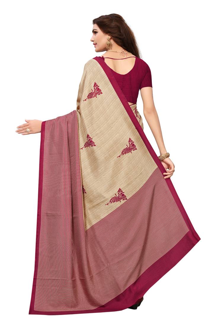 Multicolor Printed Art Silk Saree With Blouse