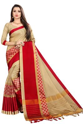 beige woven art silk saree with blouse 1