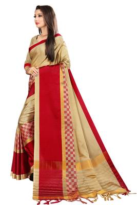 beige woven art silk saree with blouse 2