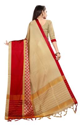 beige woven art silk saree with blouse 3
