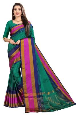 green woven art silk saree with blouse 1