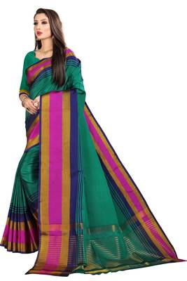 green woven art silk saree with blouse 2