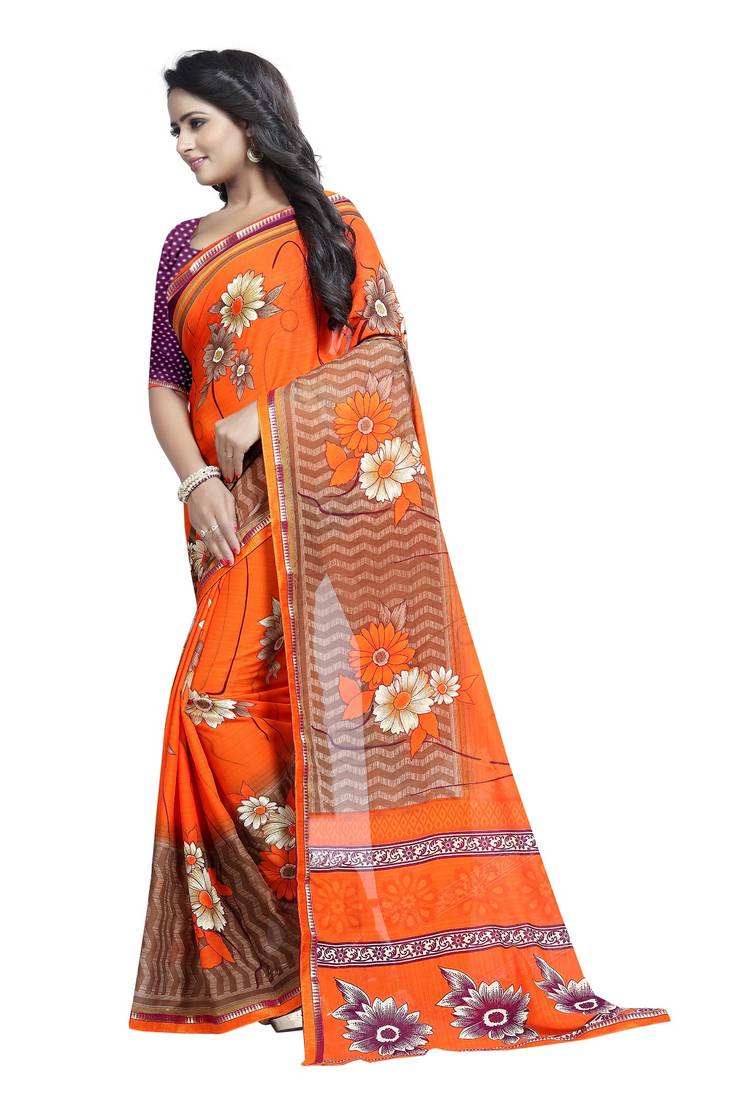 multicolor printed Georgette saree with blouse