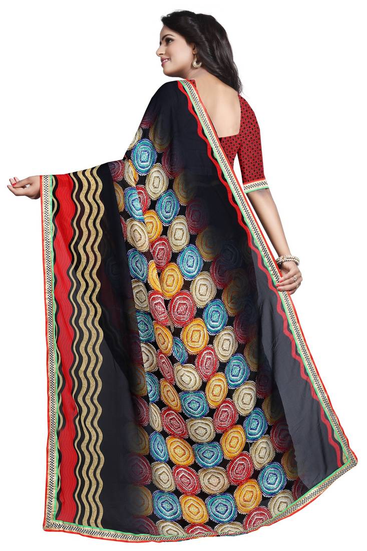 Multicolor Printed Georgette Saree With Blouse