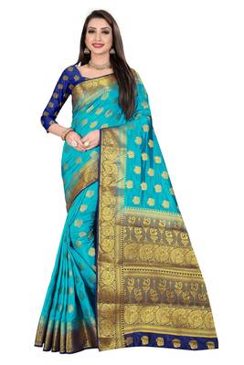 blue woven banarasi saree with blouse 1