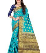 blue woven banarasi saree with blouse