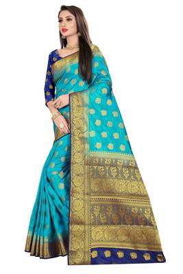 blue woven banarasi saree with blouse 2