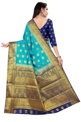 blue woven banarasi saree with blouse 3