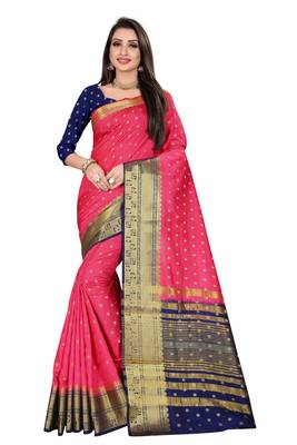 Pink woven banarasi silk saree with blouse 1