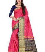 Pink woven banarasi silk saree with blouse