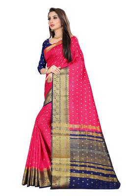 Pink woven banarasi silk saree with blouse 3