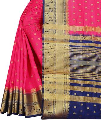 Pink woven banarasi silk saree with blouse 4