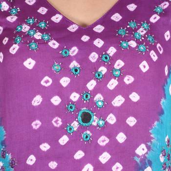 Purple and Green Cotton Unstitched Bandhej Dress Material 4