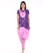 Pink and Purple Cotton Unstitched Bandhej Dress Material