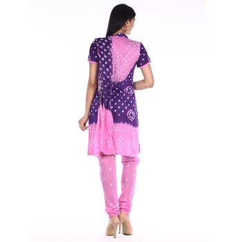 Pink and Purple Cotton Unstitched Bandhej Dress Material 2