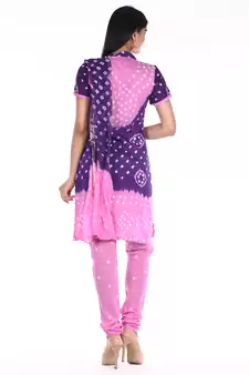 Pink and Purple Cotton Unstitched Bandhej Dress Material