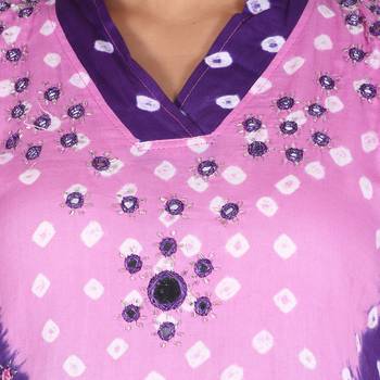 Pink and Purple Cotton Unstitched Bandhej Dress Material 4