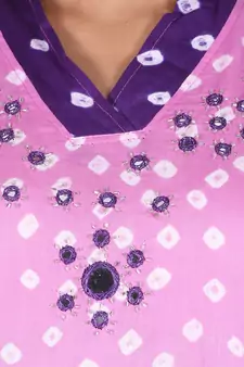 Pink and Purple Cotton Unstitched Bandhej Dress Material