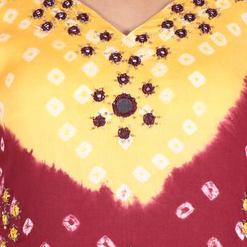 Yellow and Maroon Cotton Unstitched Bandhej Dress Material 4