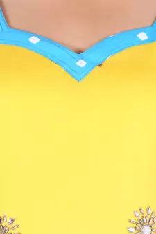 Yellow and Blue Cotton Unstitched Bandhej Dress Material