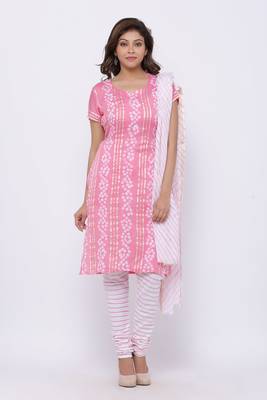 Peach Cotton Unstitched Bandhej Dress Material 1