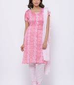 Peach Cotton Unstitched Bandhej Dress Material