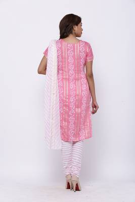Peach Cotton Unstitched Bandhej Dress Material 2