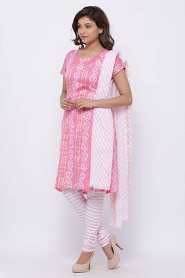 Peach Cotton Unstitched Bandhej Dress Material 3