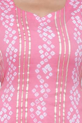 Peach Cotton Unstitched Bandhej Dress Material 4
