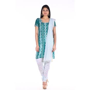 Sea Green Cotton Unstitched Bandhej Dress Material 1