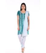Sea Green Cotton Unstitched Bandhej Dress Material