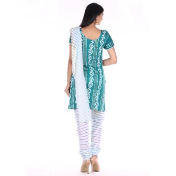 Sea Green Cotton Unstitched Bandhej Dress Material 2