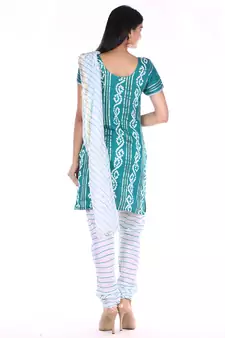 Sea Green Cotton Unstitched Bandhej Dress Material