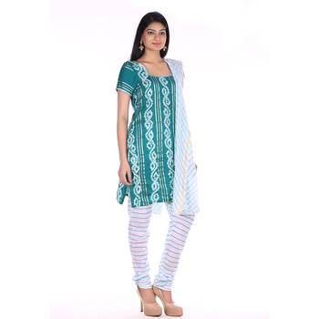 Sea Green Cotton Unstitched Bandhej Dress Material 3