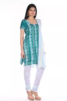 Sea Green Cotton Unstitched Bandhej Dress Material