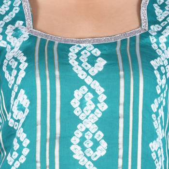 Sea Green Cotton Unstitched Bandhej Dress Material 4