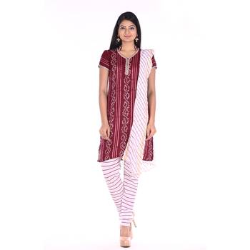 Maroon Cotton Unstitched Bandhej Dress Material 1