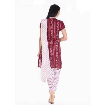 Maroon Cotton Unstitched Bandhej Dress Material 2