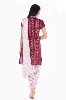 Maroon Cotton Unstitched Bandhej Dress Material