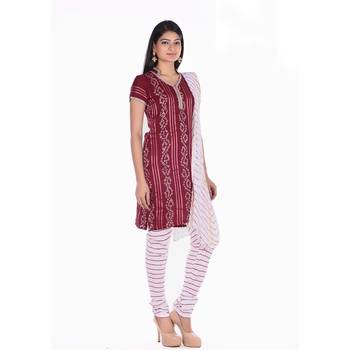 Maroon Cotton Unstitched Bandhej Dress Material 3