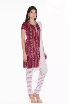 Maroon Cotton Unstitched Bandhej Dress Material